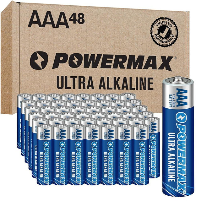 Powermax 48-Count Triple AAA Batteries, Ultra Long Lasting Alkaline Battery for Home and Office, 10-Year Shelf Life, Reclosable Packaging