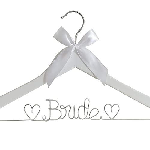 pengkai The Bride's Wedding Gift, Wooden Wedding Dress Gown Hanging Wire Letter Hanger (White and Silver Thread)