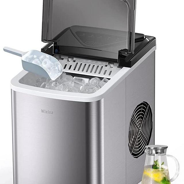 Wizisa Ice Maker Machine for Countertop, 9 Bullet Ice Cubes Ready in 6 Minutes, 26lbs in 24Hrs Portable Ice Maker Machine Self-Cleaning, 2 Sizes of Bullet-Shaped Ice for Home Kitchen Office Bar Party