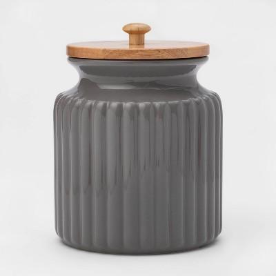 84oz Stoneware Ribbed Food Storage Canister with Wood Lid Gray - Threshold™