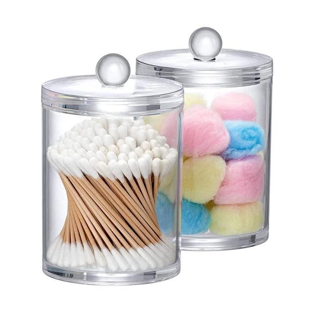 Amazing Abby Alex - 2-Pack Acrylic Bathroom Canister (12 oz), Apothecary Jar for Vanity, Plastic Container for Kitchen, BPA-Free and Shatter-Proof