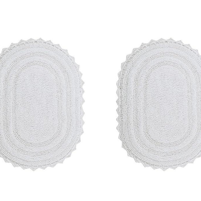 Better Trends 2 Piece Lilly Crochet Rug Set 100% Cotton Soft Oval 17x24 Bathroom Rug Water Absorbent Washable Reversible Bath Mat for Bathroom Floor Decor Bedroom White