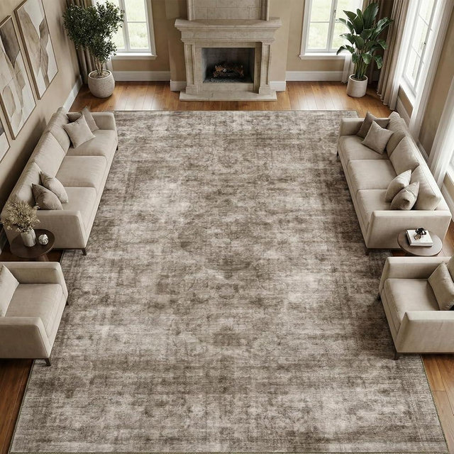 Homemate Washable Rug 9x12 Area Rugs - Vintage Faux Wool Rugs for Living Room Bedroom Dining Room - Non Slip Foldable Carpet Indoor Area Rug for Home Decor（9'x12', Brown