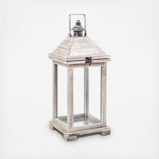 Whitewash Wood Lantern with Iron Top