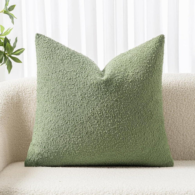 Woaboy Pack of 1 Decorative Throw Pillow Cover Pillowcase Textured Boucle Square Sofa Couch Pillow Home Decor for Spring Living Room Woven Modern Cushion Case 20 x 20 Inch Sage Green