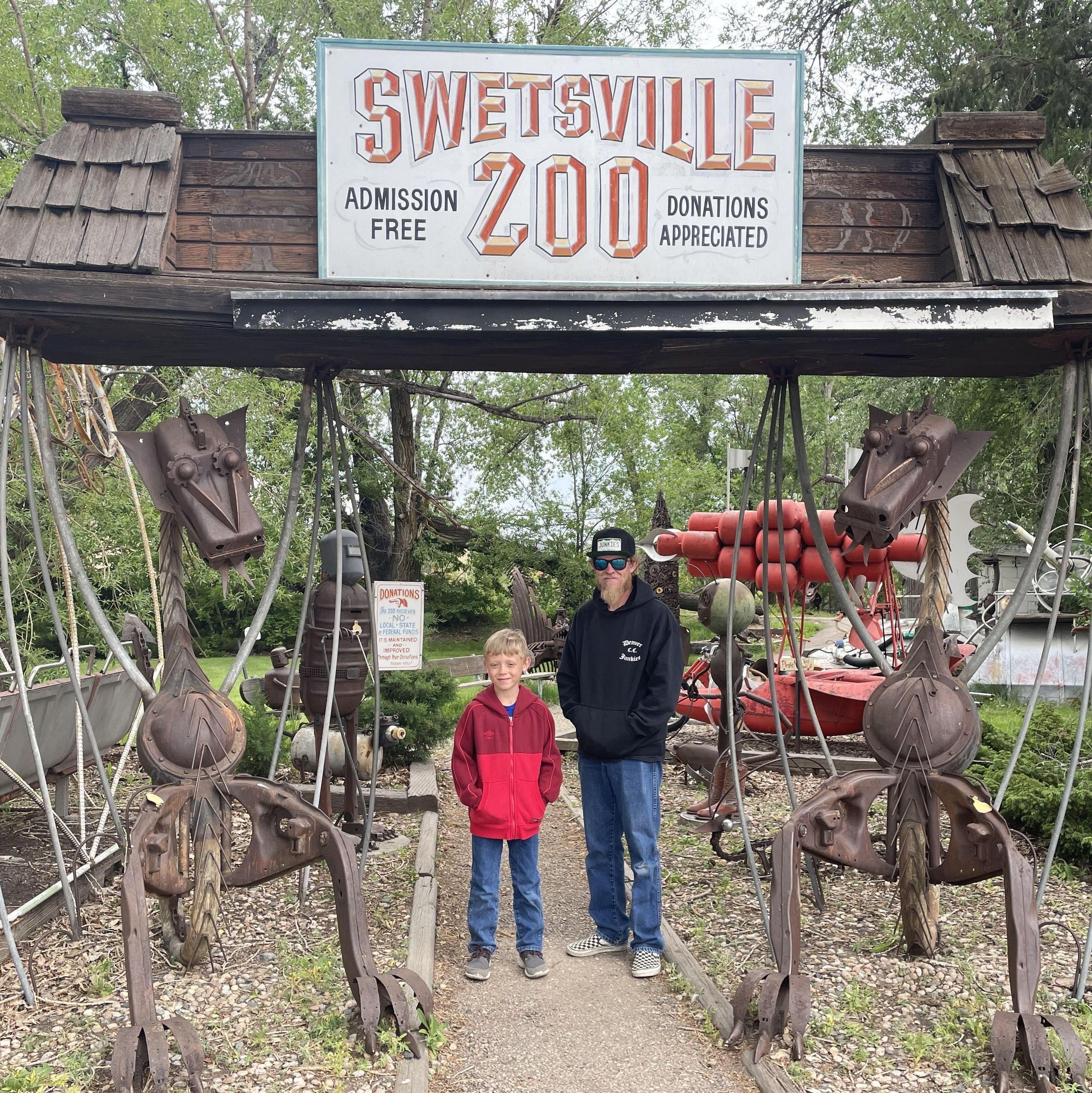 Kendra took Charlie and Jay to Fort Collins' own now-historical Swetsville Zoo, spring 2021