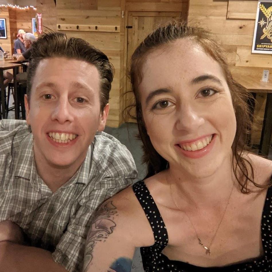 At a brewery in Portland - our favorite city to escape to, and where we'll be spending our honeymoon!