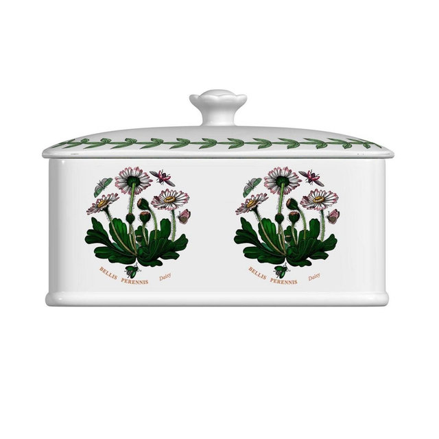 Portmeirion Botanic Garden 6" Butter Keeper with Knob Lid, Assorted Floral Motifs, Porcelain Butter Dish, Elegant Kitchen Storage Solution