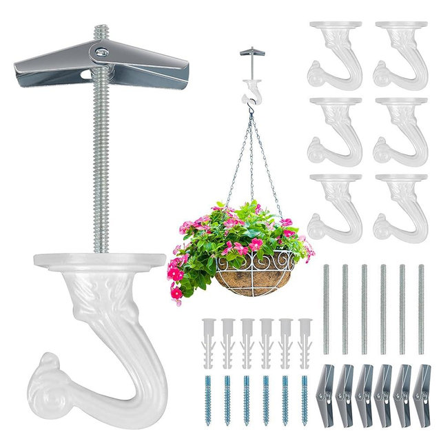 Aidoclip 6 pcs Ceiling Hooks for Hanging Plants,Hanging Hanging Lights Metal Small Hooks,Indoor Outdoor Wall Heavy Duty Plant Hanger Swag Hook