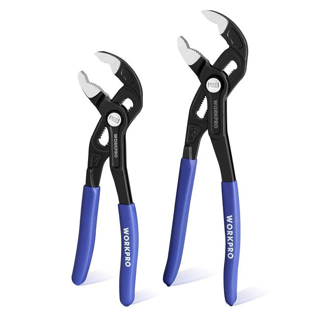 WORKPRO 7" & 10" Groove Joint Pliers Set, V-Jaw Quick Adjustable Pliers, CR-V Steel, Upgraded Wide Opening, Dual Serrated, Water Pump Plier for Home & Industrial Repair, Soft Grip