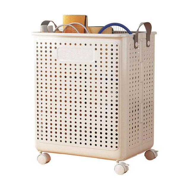 WESAPPINC Collapsible Extra Large Laundry Hamper, Plastic Laundry Basket with Wheels,Suitable for Bathroom, Bedroom, Dorm Room & Laundry Room,Basket with Handle (Cream color)