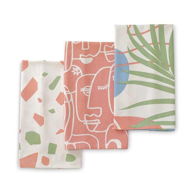 Folkulture Kitchen Towels or Dish Towels, Set of 3 18 X 26 Inches Cotton Tea Towels or Dish Cloths with Hanging Loop, Modern Hand Towel or Dishcloth for Farmhouse Decor, Abstract Faces