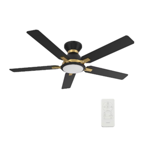 CARRO USA Essex 52-Inches Black with Black Blades Integrated LED Fixture Indoor/Outdoor Flush mount Smart Compatible Standard Ceiling Fan With Light and Remote ( 5 -Blade)