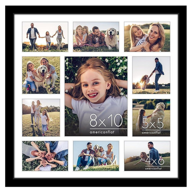Americanflat 20x20 Collage Picture Frame with Polished Plexiglass - Fits One 8x10, Four 5x5 and Six 4x6 Photos or One 20x20 Photo - Gallery Wall Frame Set - Thin Photo Frame for Wall Display – Black