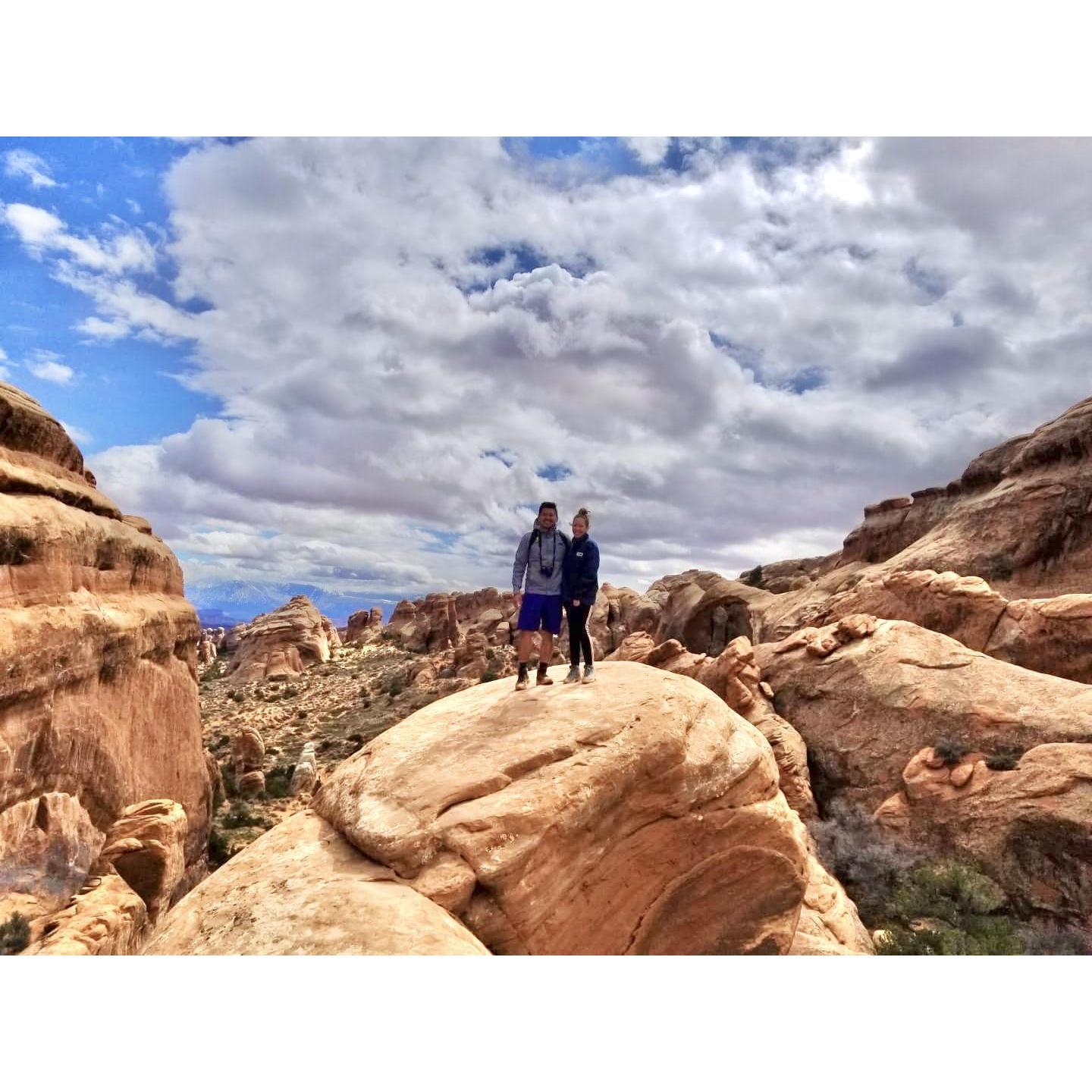 Hiking in Arches National Park. Thang got to witness first hand my fear of heights and encourage me through it!