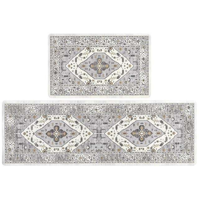 Pauwer Anti Fatigue Kitchen Mats for Floor 2 Piece Set, Cushioned Memory Foam Kitchen Rug, Non Slip Kitchen Runner Rug Carpet, Waterproof Kitchen Sink Area Rug Comfort Standing Mat for Kitchen Laundry