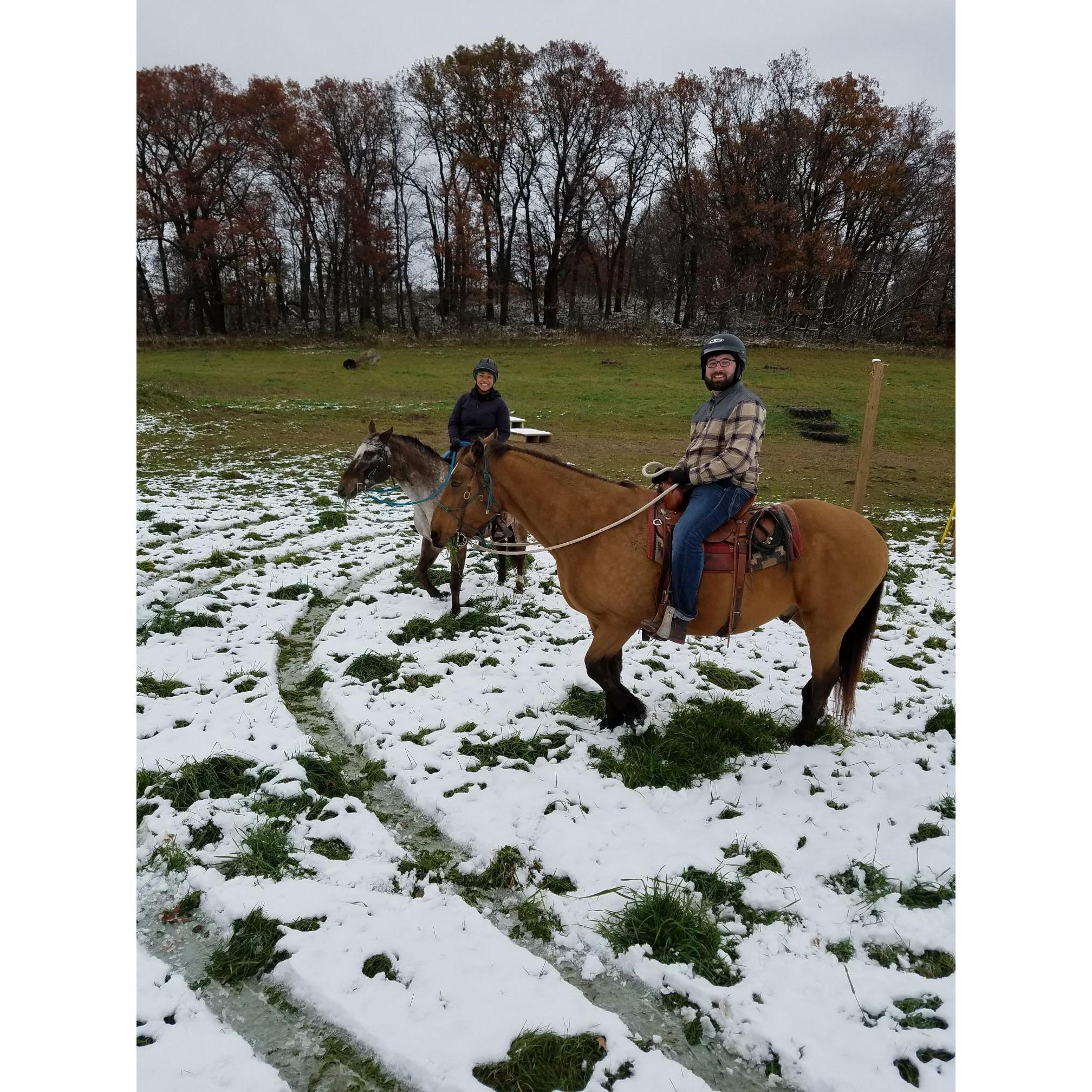 Jocelyn fears horses but she went riding for Ryan. Her horse had one eye and his name was Lucky.