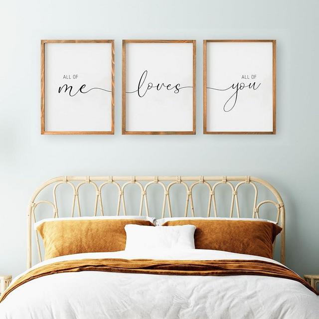 Set of 3 Framed Farmhouse All of Me Loves All of You Sign 11x14” Above Bed Wall Decor for Bedroom Decor Wall Art Wood Signs (11x14", Brown)