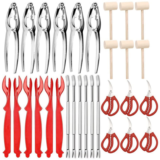 30 PCS Seafood Tools Include Crab Crackers, Seafood Scissors, Lobster Sheller, Crab Hammer,and Shellfish Forks,Nutcracker Set