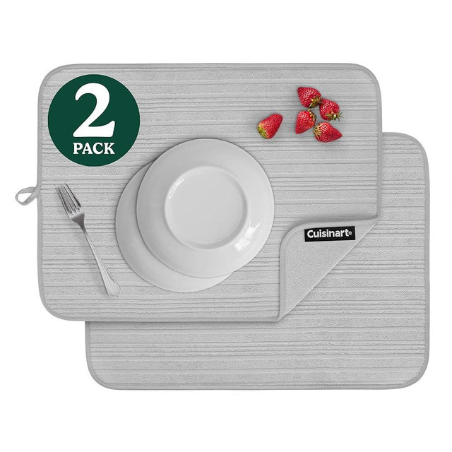 Cuisinart Dish Drying Mats for Kitchen Counter - (2) 18" x 24" Ultra Absorbent Dish Drying Mat XL - Foldable, Machine Washable, Fast Drying Dish Mat (Horizontal Stripes)