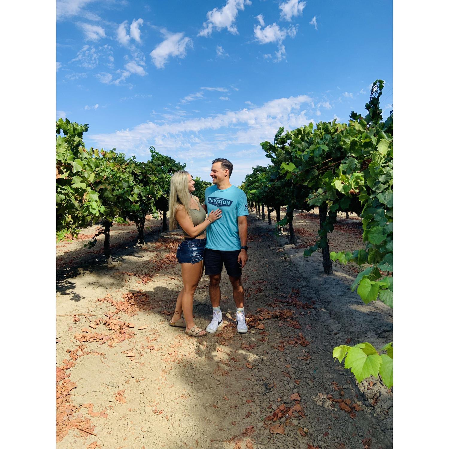 We went wine tasting and a stranger took photos of us in the vineyards.