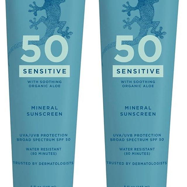 BLUE LIZARD Mineral Sunscreen, SPF 50+, Tube, Zinc Oxide | Water Resistant | Fragrance Free | For Sensitive Skin | 5 Fl Oz Pack of 2