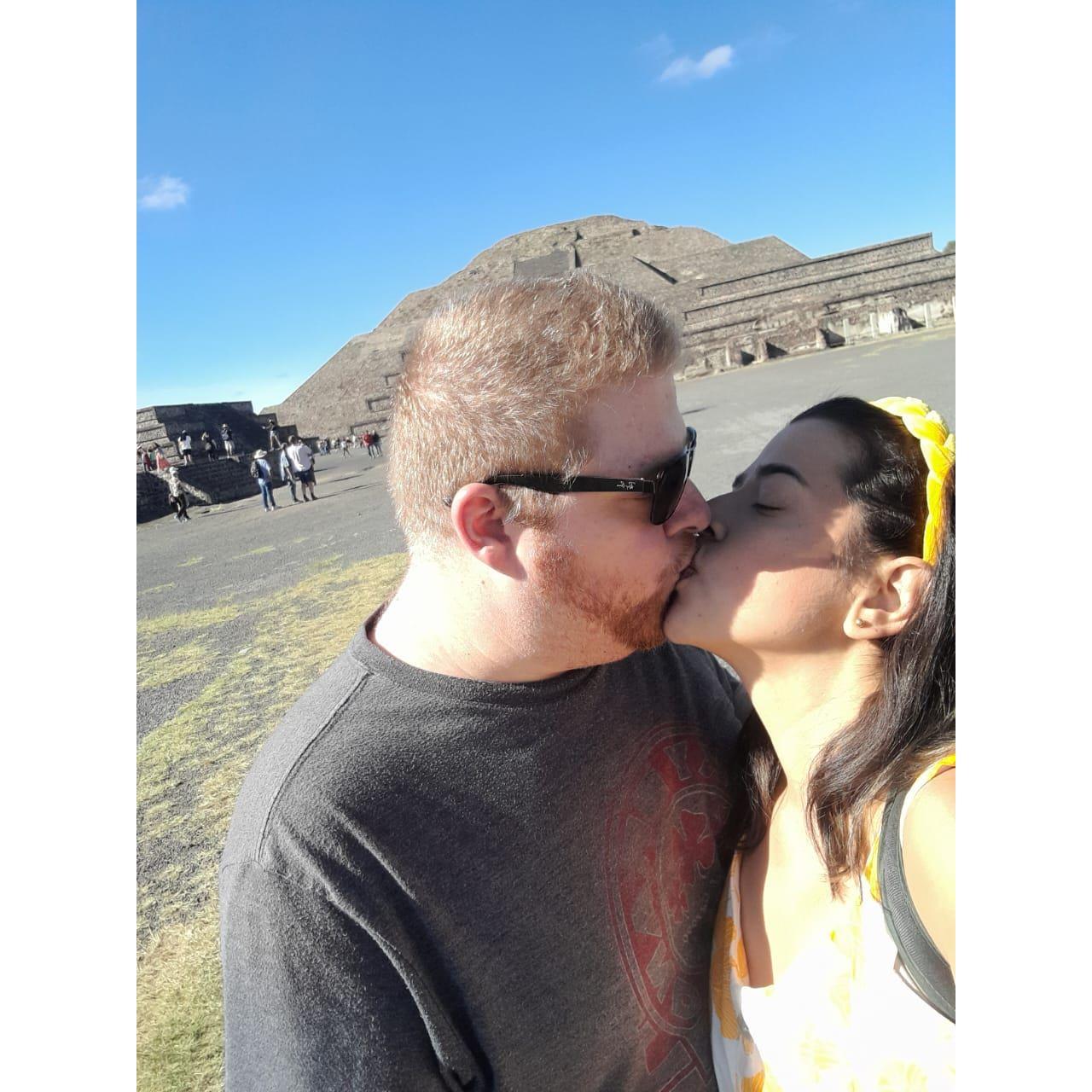 Visiting the pyramids in Mexico City.