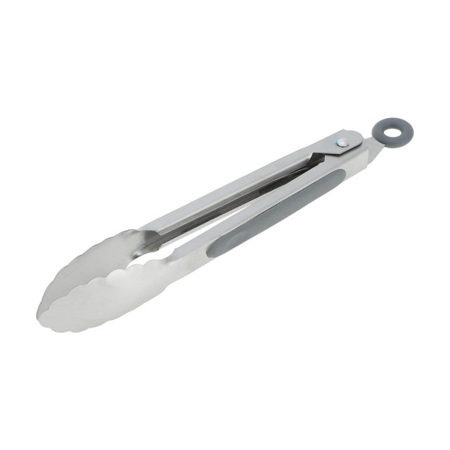 Unique Bargains Serving Tongs Lace Edge Food Tong 7-Inch Dishwasher Safe Stainless Steel Silicone 1Pcs Gray