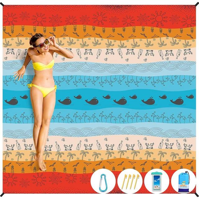 BYDOLL Beach Blanket Waterproof Sandproof 78''×81'' Suits1-4 Adults Compact Lightweight Oversized Sand-Free Blanket Large Picnic Mat for Beach Travel Camping Hiking