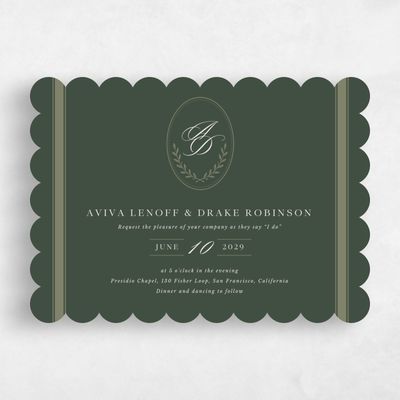 Green Scalloped Wedding Invitation - Clyde Landscape