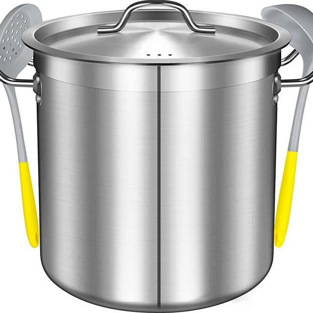 Falaja Large Stock Pot Set- 20 Quart - Include Silicone Ladle, Slotted Spoon and Spatula - Stainless Steel Cooking Pot, Soup Pot with Lid, Big Pots for Cooking, Induction Pot Stew Pot Pozole Pot