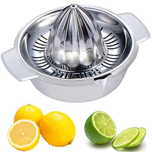 Citrus Lemon Orange Grapefruit Juicer Manual Stainless Steel 304 Anti-Rust Metal Hand Press Fruit Squeezer with Juice Strainer and 12 OZ Bowl with 2 Spouts, Dishwasher Safe, Easy to Clean, Heavy Duty