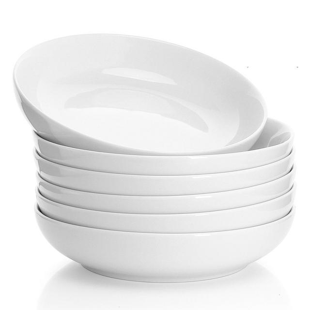 Sweese Porcelain Salad Pasta Bowls - 22 Ounce - Set of 6, White