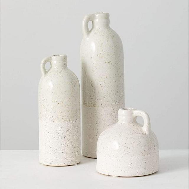 Sullivans White Speckled Jug Vase Set, (Ceramic) Rustic Home Decor - Set of 3 Vases (CM2875)