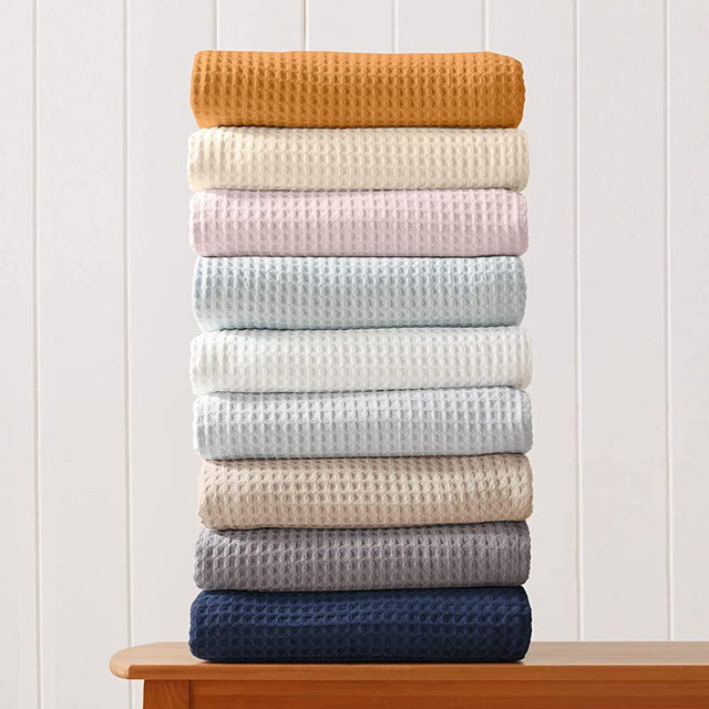100% Cotton Waffle Weave Thermal Blanket. Super Soft Season Layering. Mikala Collection (King, French Blue)