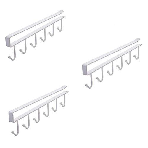 Alliebe 3 Pack Mug Cups Wine Glasses Storage Hooks Kitchen Utensil Ties Belts and Scarf Hanging Hook Rack Holder Under Cabinet Closet Without Drilling (White)