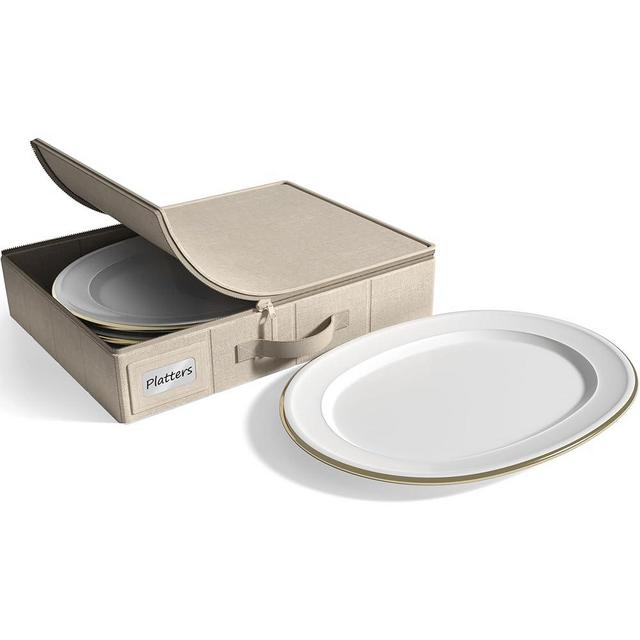 China Platter Storage Containers - Serving Platter Storage Containers - Christmas Platter Storage Rack & Platter Organizer - Hard Shell, Handles & Felt Dividers - Storage Platter for Packing Dishes