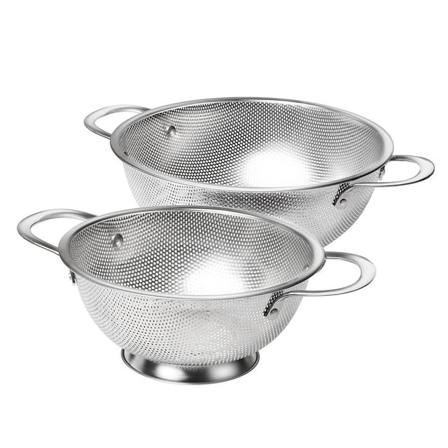 Morikavo Premium Stainless Steel Colander for Kitchen, Food Strainer Basket with Handle and Solid Ring Base for Fruits Vegetables Rice and Pasta, Dishwasher Safe (3QT+5QT)