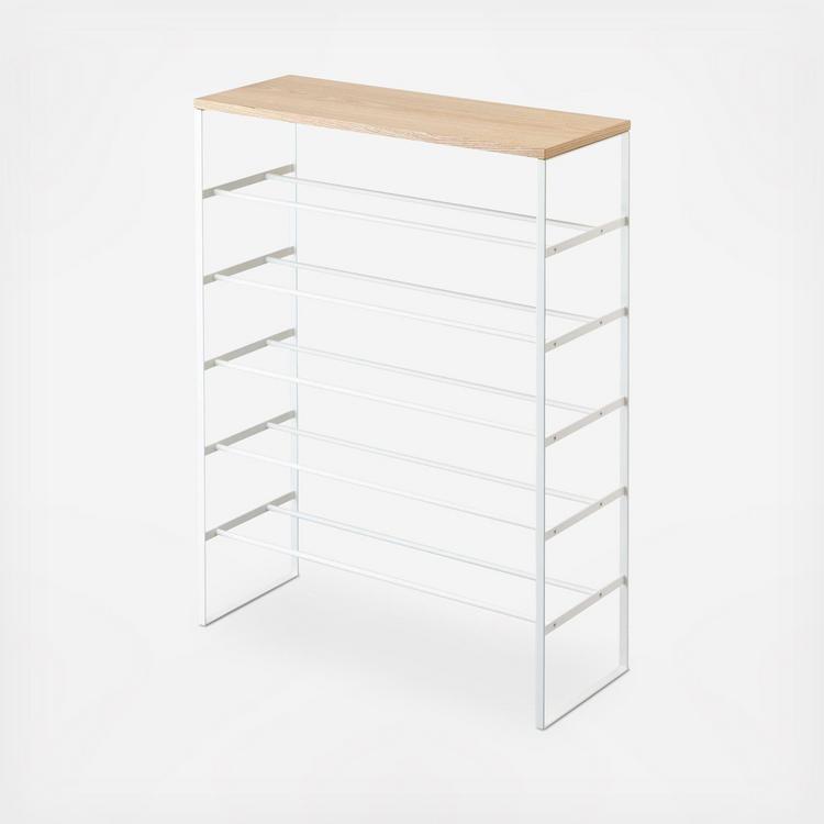 Yamazaki Tower 6-Tier Wood Top Shoe Rack - White