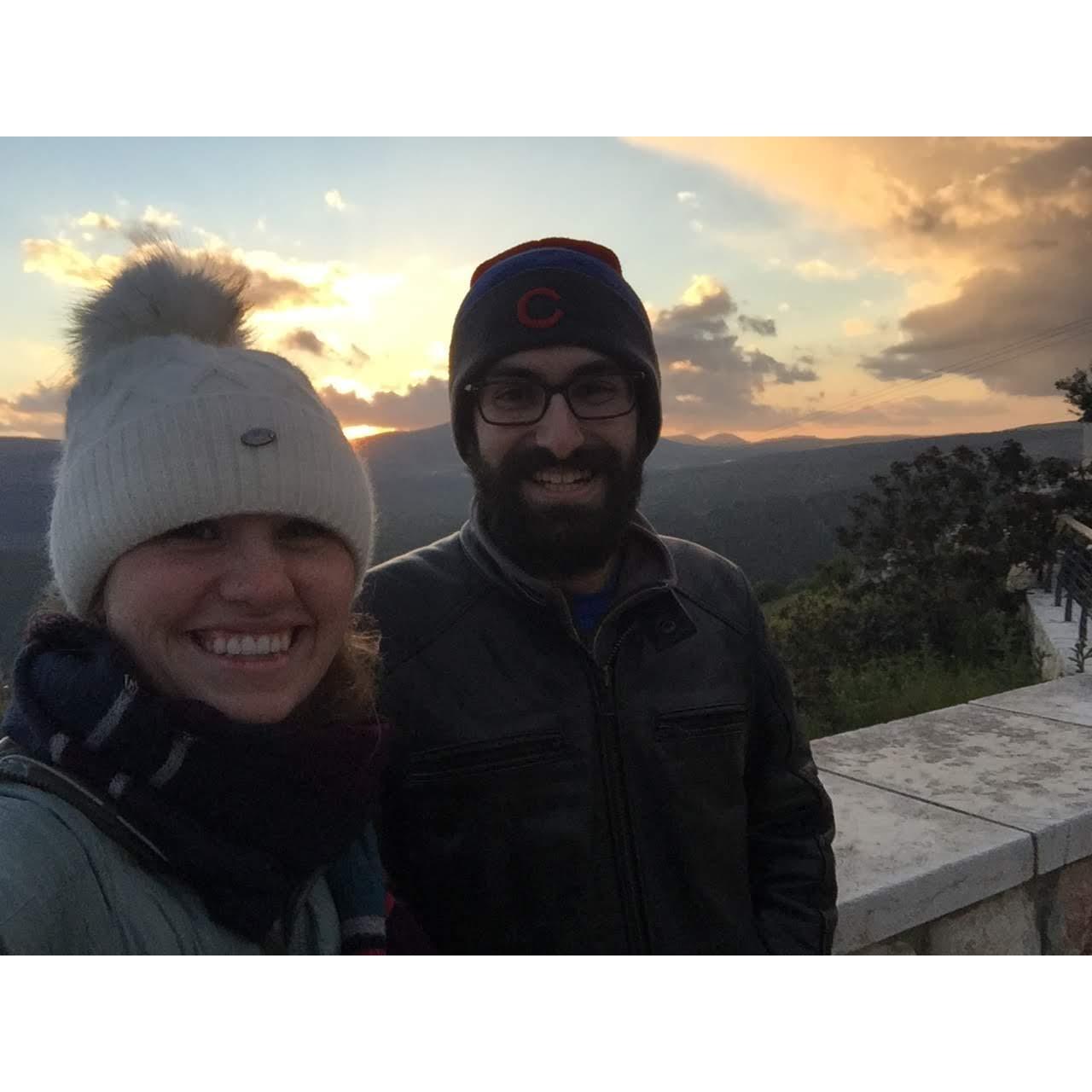 Agnes and Edon enjoying the sunset in Tzfat, April 21, 2019