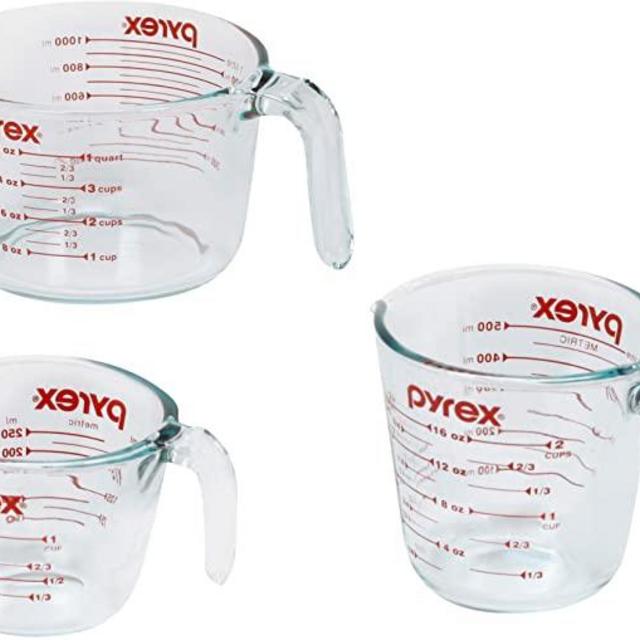 Pyrex Glass Measuring Cup Set (3-Piece, Microwave and Oven Safe),Clear