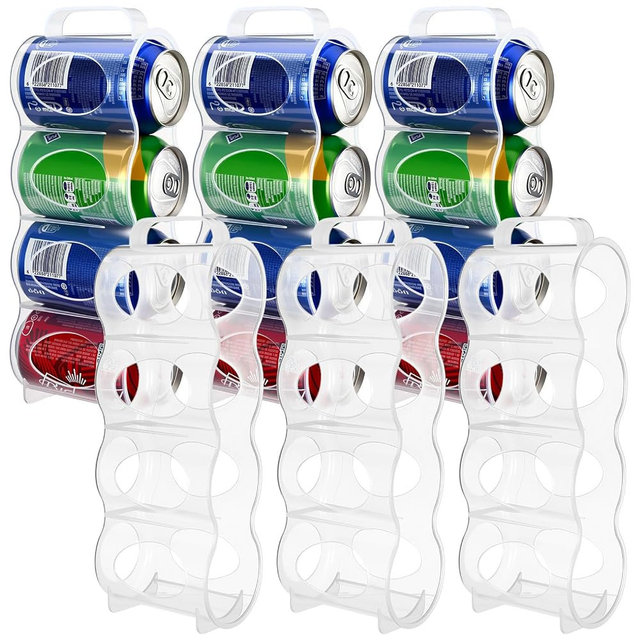 Novabright 6 Pcs Portable Soda Can Organizer 11 x 4.2 x 2.2 Beer Cans Holder with Handle 4-slot Plastic Soda Can Holder Dispenser Fridge Storage Sliding Rack for Refrigerator Shelf Kitchen (Clear)