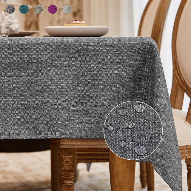 BALCONY & FALCON Rectangle Linen Tablecloth Heavy Weight Classic Table Cloth Washable 57 x 85 Inch Wrinkle and Water Resistant SquareTable Cover for Indoor and Outdoors