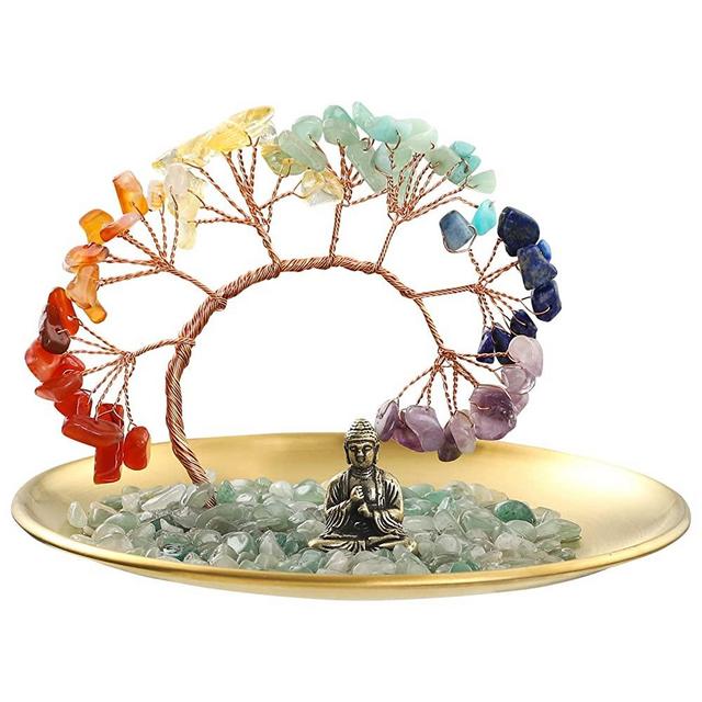 7 Chakra Crystal Tree - Buddha Statue - Money Tree for Wealth and Luck - Yoga Meditation and Home Decor - Shelf Decor Accents, Living Room Bedroom Office Decoration, Bookshelf Decor, TV Stand Decor