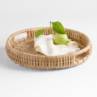Woven Wicker Round Tray with Handles
