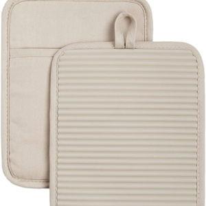 KitchenAid Ribbed Soft Silicone Pot Holder 2-Pack Set, Milkshake Tan, 7"x9"