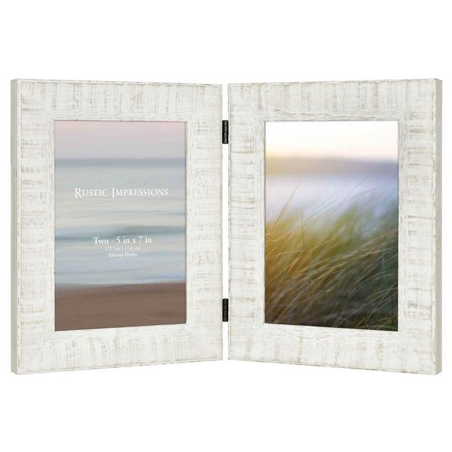 Bee & Willow™ Home Rustic Wood 2-Photo 5-Inch x 7-Inch Hinged Picture Frame in White