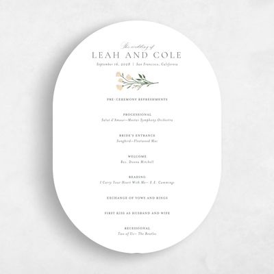 White Oval Wedding Program - Melody