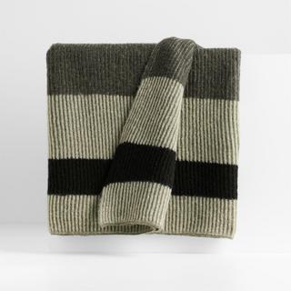 Ribbed Knit Wool Blend Throw Blanket