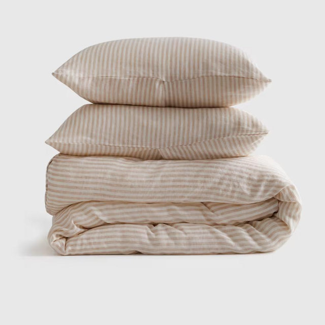 European Linen Duvet Cover Set - King/Cal King - Natural/White Stripe with Sham Set